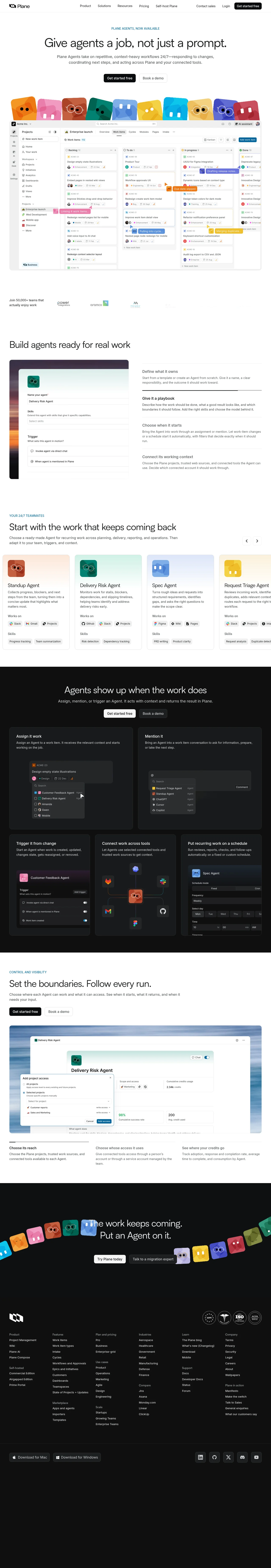 Plane Agents · Landing page · Minimal · Playful · Bento screenshot