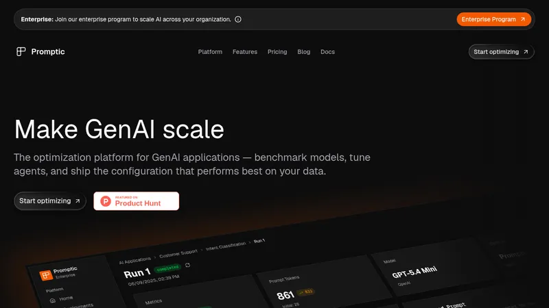 Promptic · Landing page · Dark · Minimal · Dense screenshot