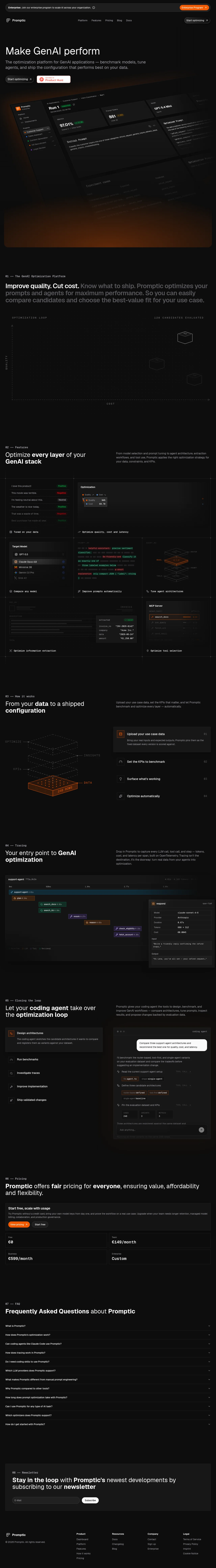 Promptic · Landing page · Dark · Minimal · Dense screenshot