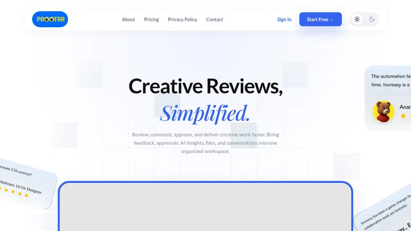 Proofrr · Landing page · Minimal · Gradient · Corporate screenshot