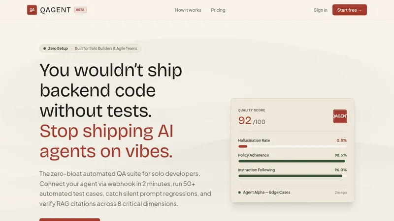 QAgent · Landing page · Minimal · Editorial · Corporate screenshot
