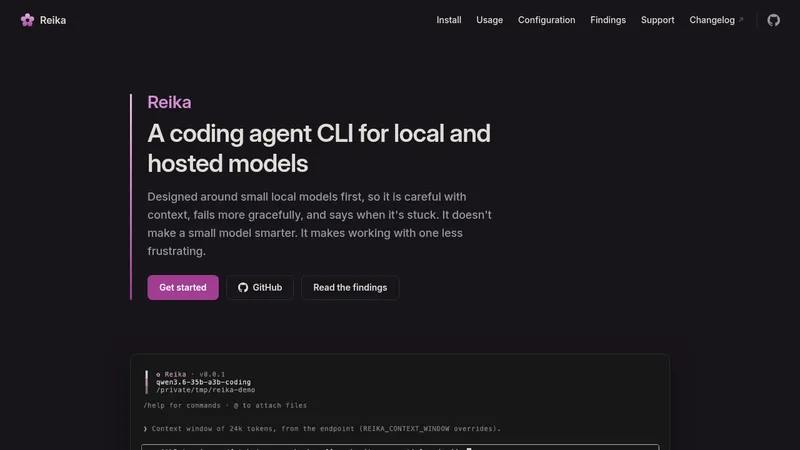 Reika · Landing page · Minimal · Dark screenshot