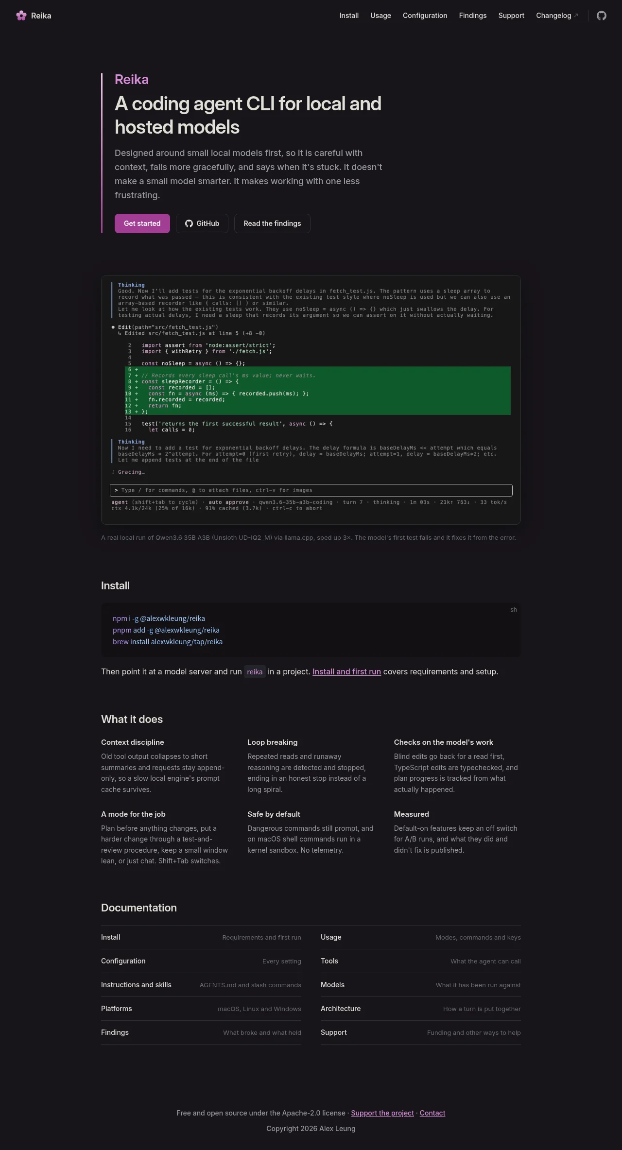 Reika · Landing page · Minimal · Dark screenshot