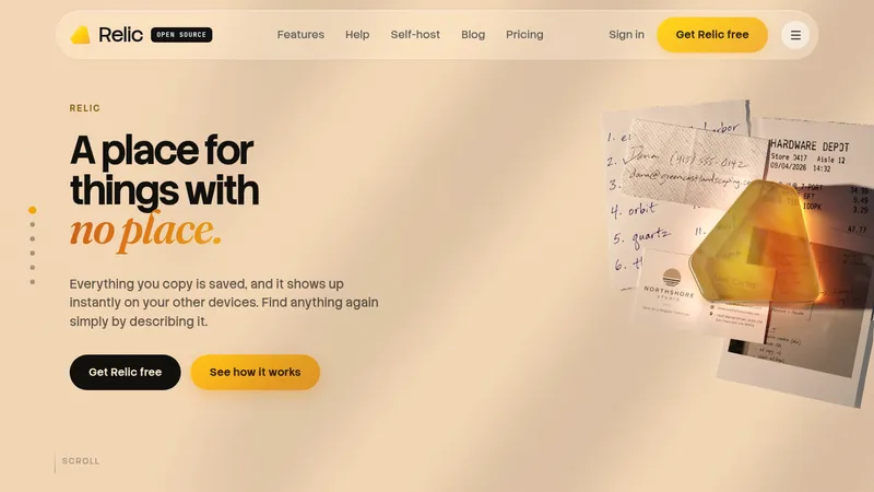 Relic · Landing page · Editorial · Minimal · Retro screenshot