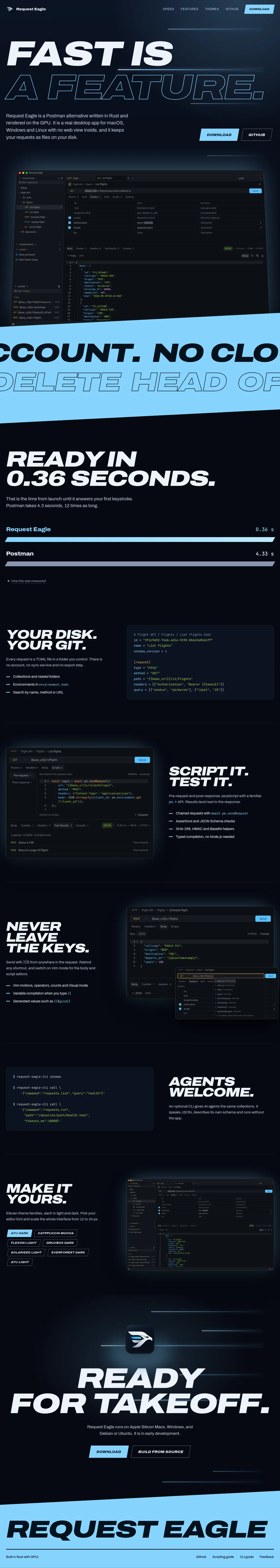 Request Eagle · Landing page · Dark · Brutalist · Minimal screenshot