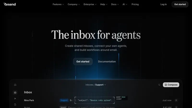 Resend Inboxes · Landing page · Dark · Minimal · Corporate screenshot