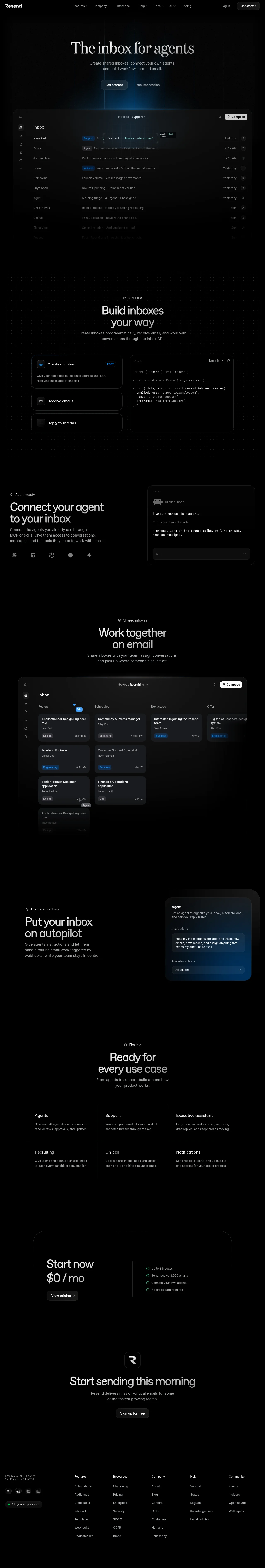 Resend Inboxes · Landing page · Dark · Minimal · Corporate screenshot