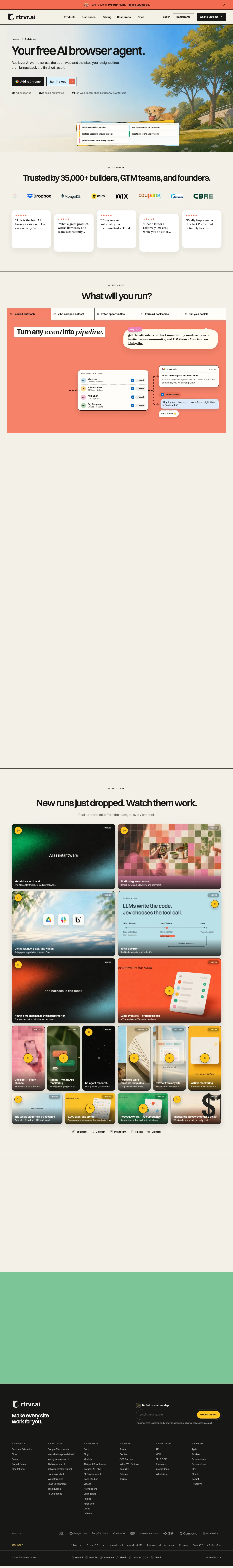 Retriever AI · Landing page · Editorial · Minimal · Illustrated screenshot