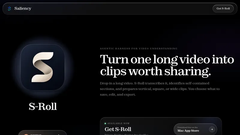 S-Roll · Landing page · Dark · Editorial · Minimal screenshot