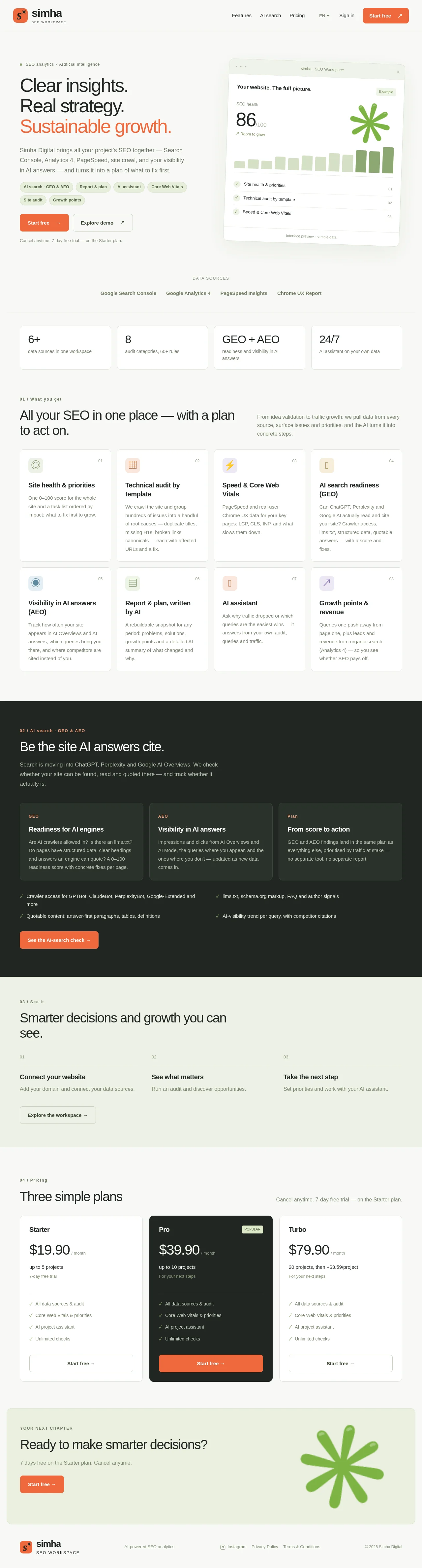 Simha Digital · Landing page · Minimal · Editorial screenshot