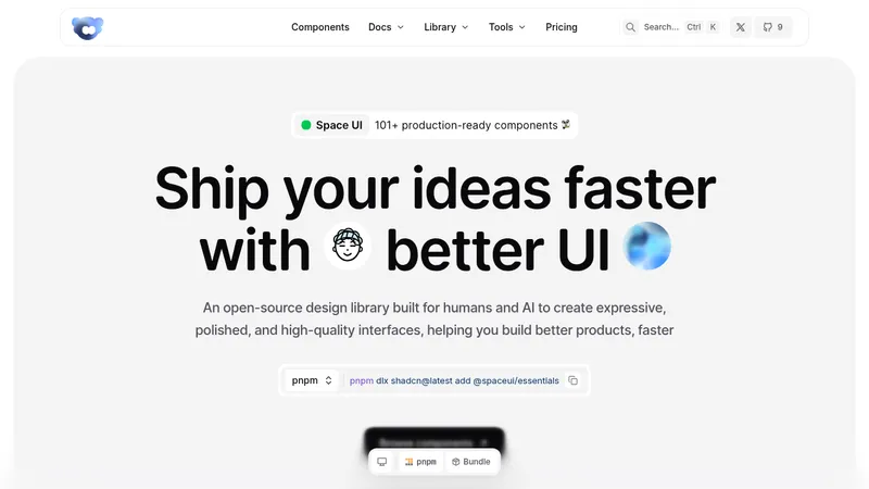 spaceui.one · Landing page · Minimal · Bento · Playful screenshot