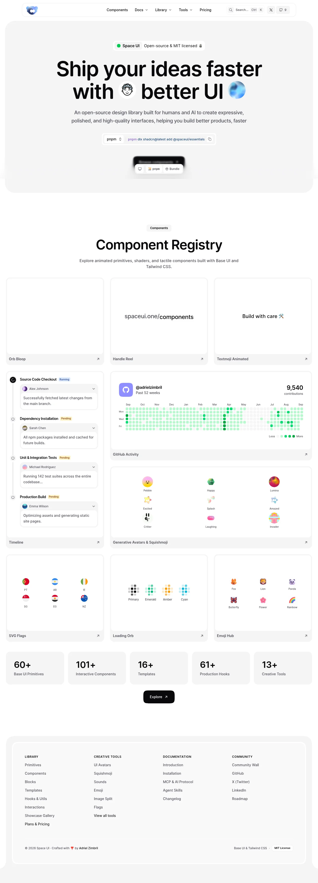 spaceui.one · Landing page · Minimal · Bento · Playful screenshot