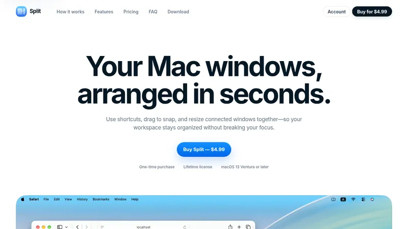 Split · Landing page · Minimal · Editorial screenshot
