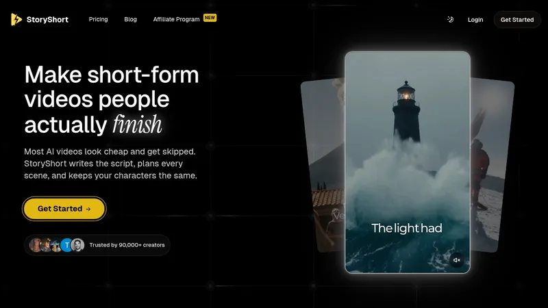 storyshort.ai · Landing page · Dark · Bento · Editorial screenshot