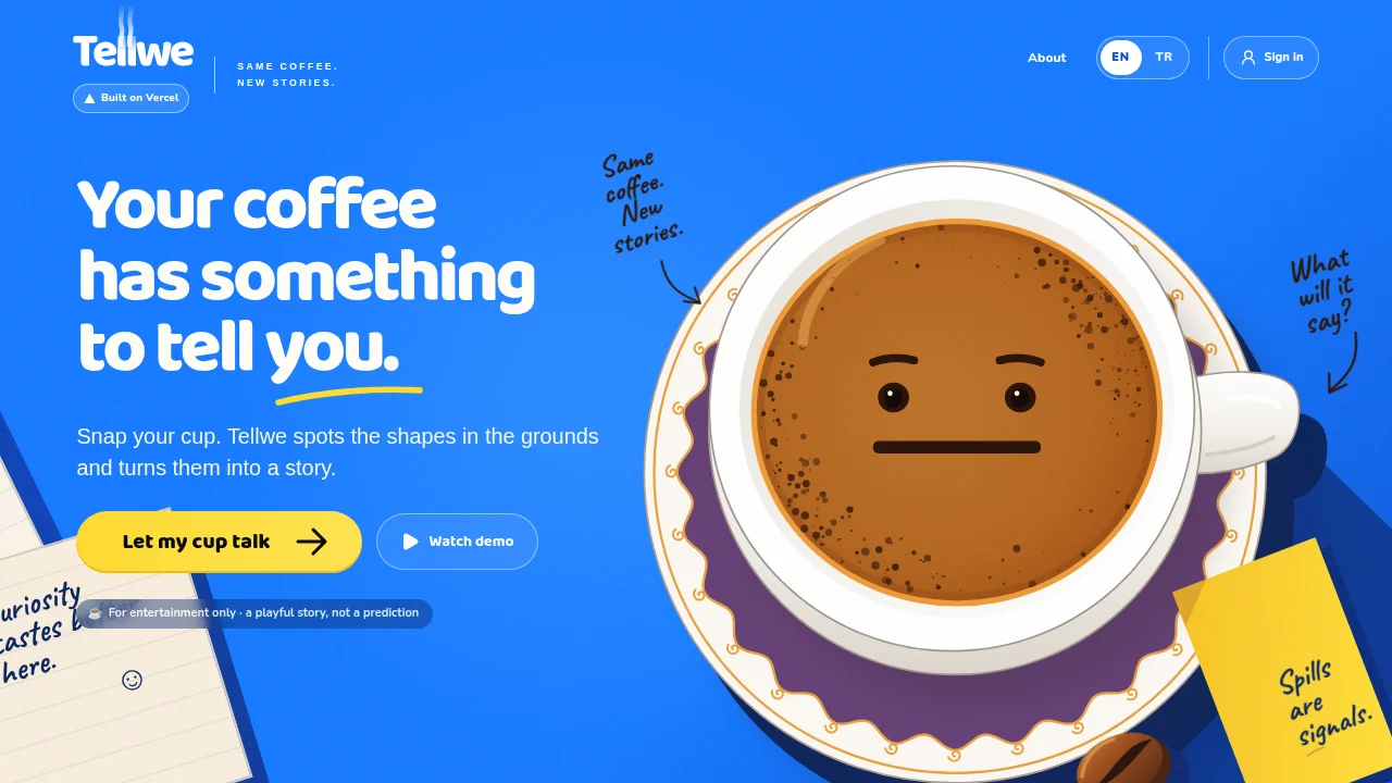 Tellwe · Landing page · Playful · Illustrated screenshot