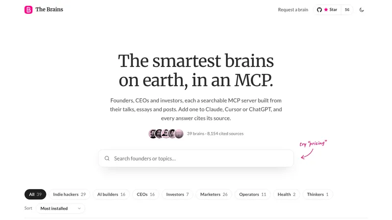 The Brains · Landing page · Minimal · Editorial screenshot