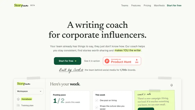 thestory.run · Landing page · Editorial · Playful · Minimal screenshot
