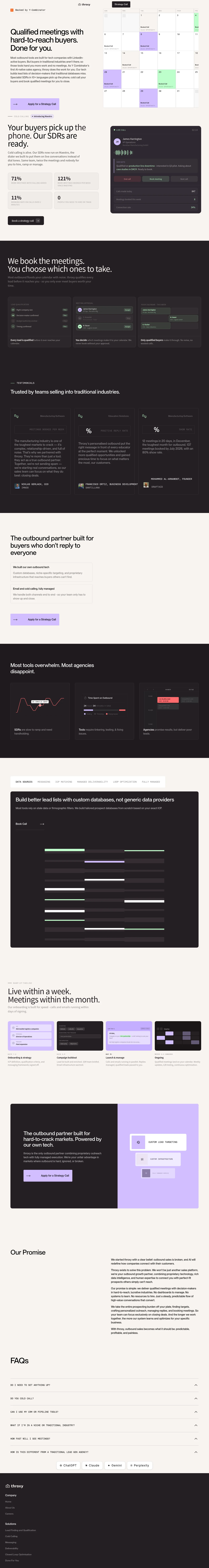throxy · Landing page · Editorial · Minimal · Dark screenshot