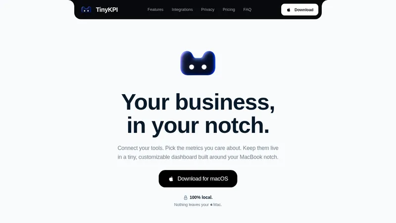 TinyKPI · Landing page · Minimal · Editorial screenshot
