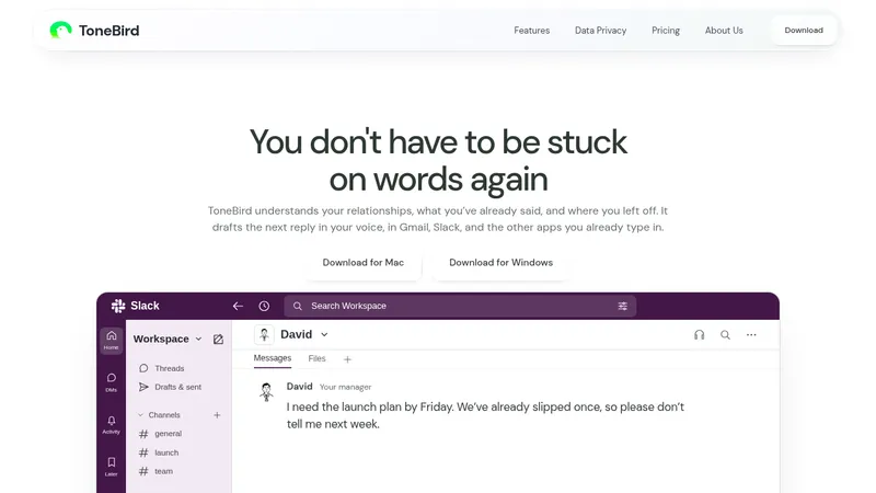 ToneBird · Landing page · Editorial · Minimal · Playful screenshot