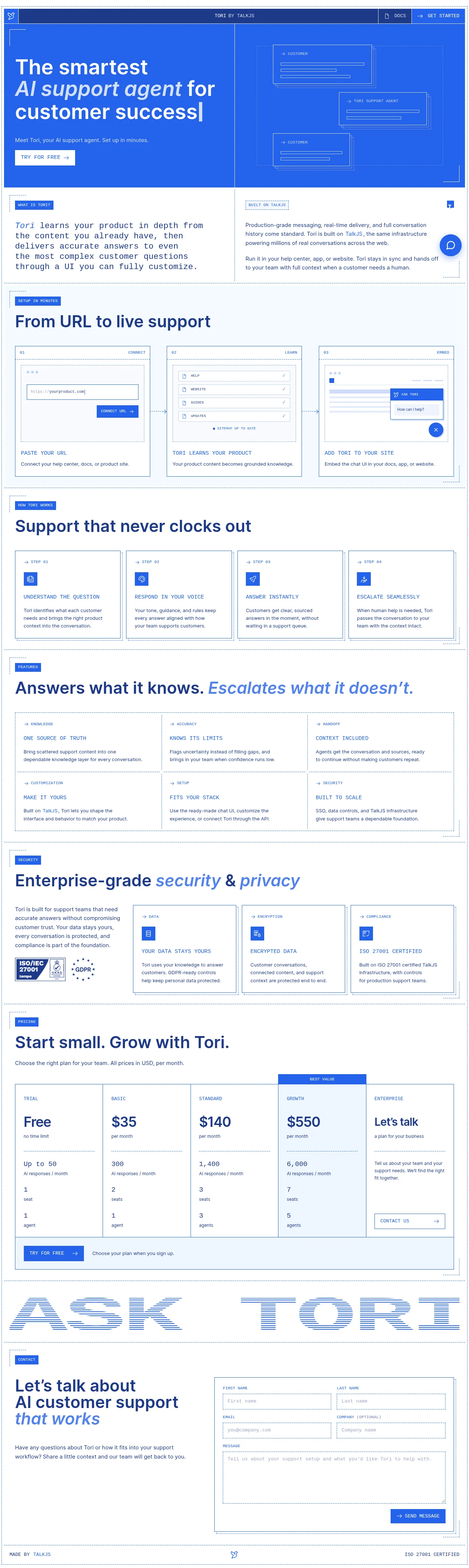 Tori · Landing page · Minimal · Corporate screenshot