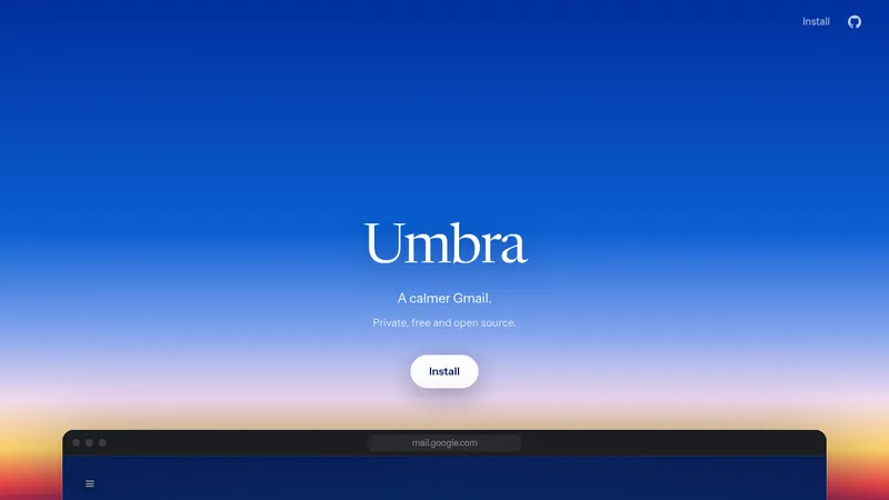 Umbra Mail · Landing page · Dark · Gradient · Minimal screenshot