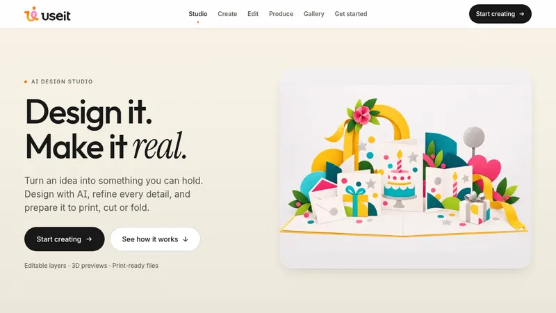 UseIt Studio · Landing page · Minimal · Illustrated screenshot