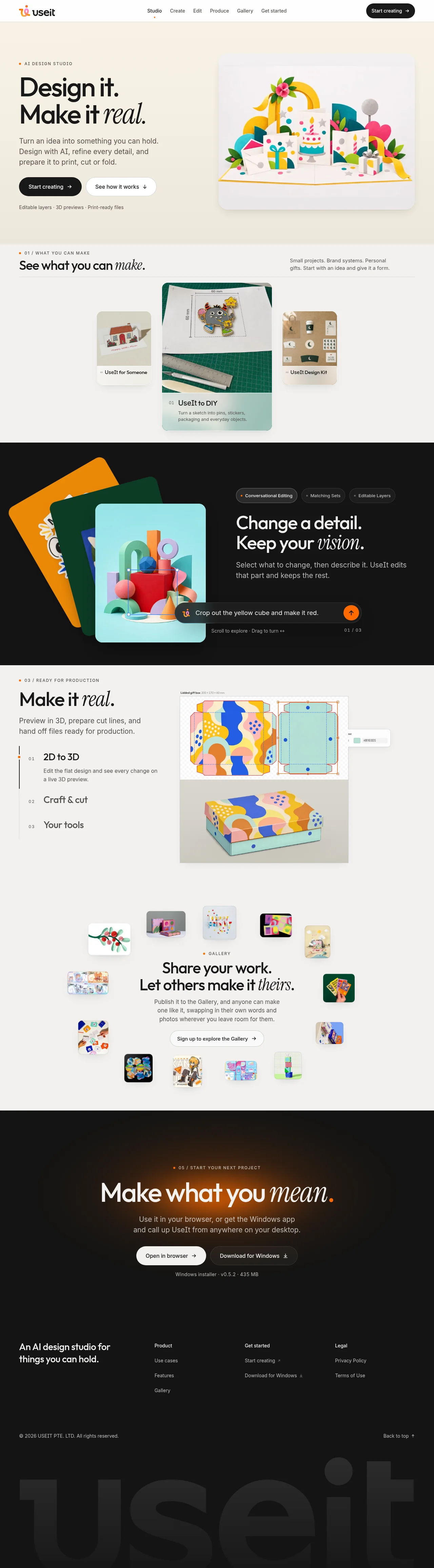 UseIt Studio · Landing page · Minimal · Illustrated screenshot