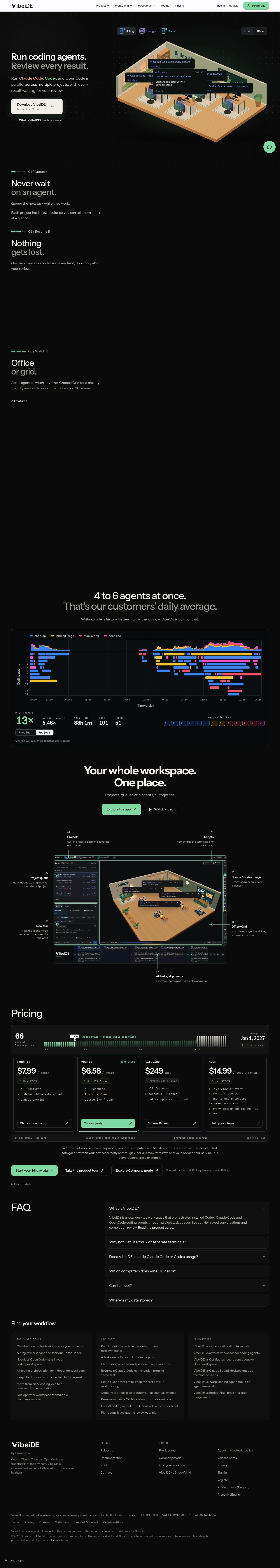 VibeiDE · Landing page · Dark · Minimal · Dense screenshot