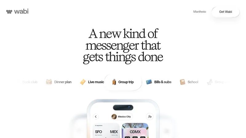 Wabi · Landing page · Minimal · Editorial · Monochrome screenshot