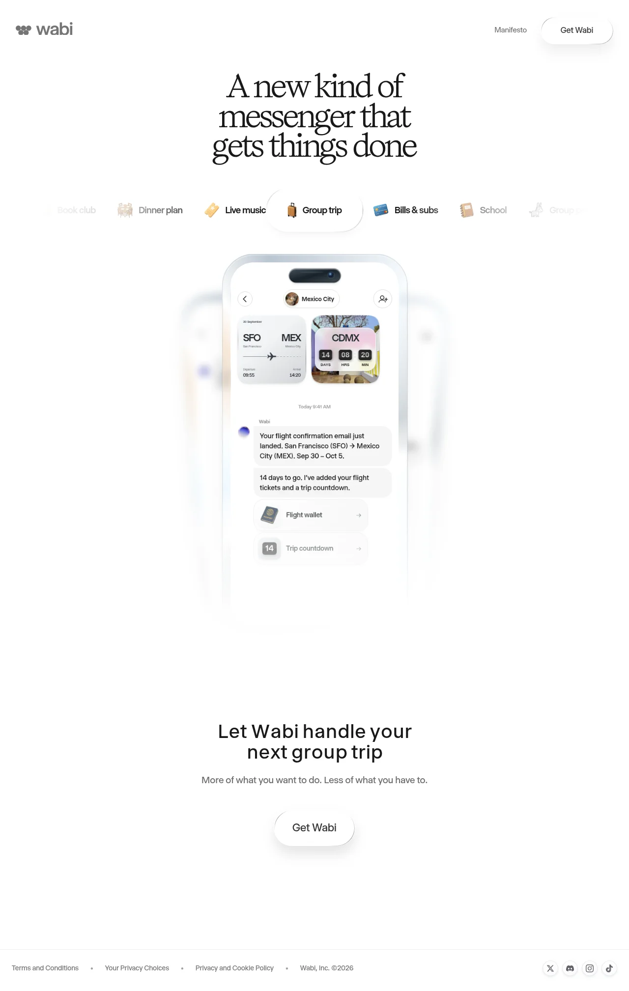 Wabi · Landing page · Minimal · Editorial · Monochrome screenshot