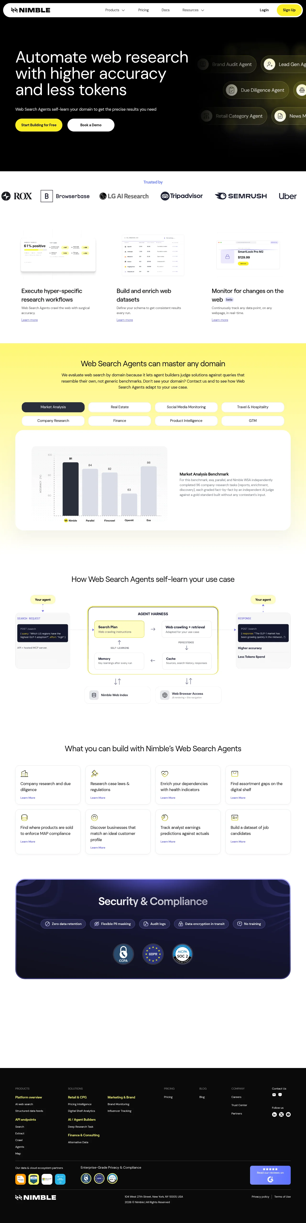 Web Search Agents by Nimble · Landing page · Minimal · Dark screenshot