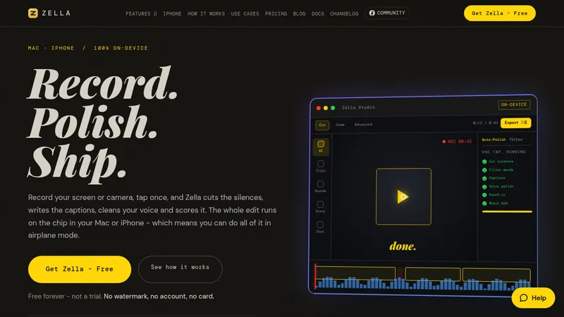 Zella · Landing page · Dark · Editorial · Retro screenshot