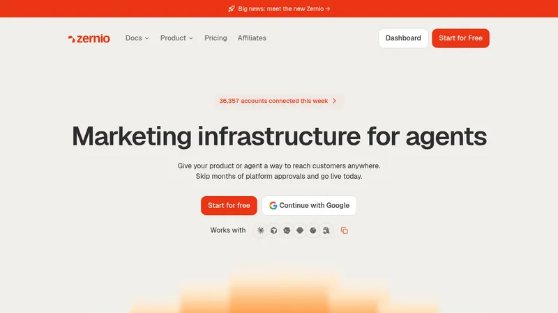Zernio · Landing page · Minimal · Corporate · Dark screenshot